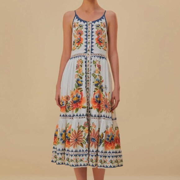 Farm Rio Off-White Delicate Garden Midi Dress new with tags - Picture 3 of 13